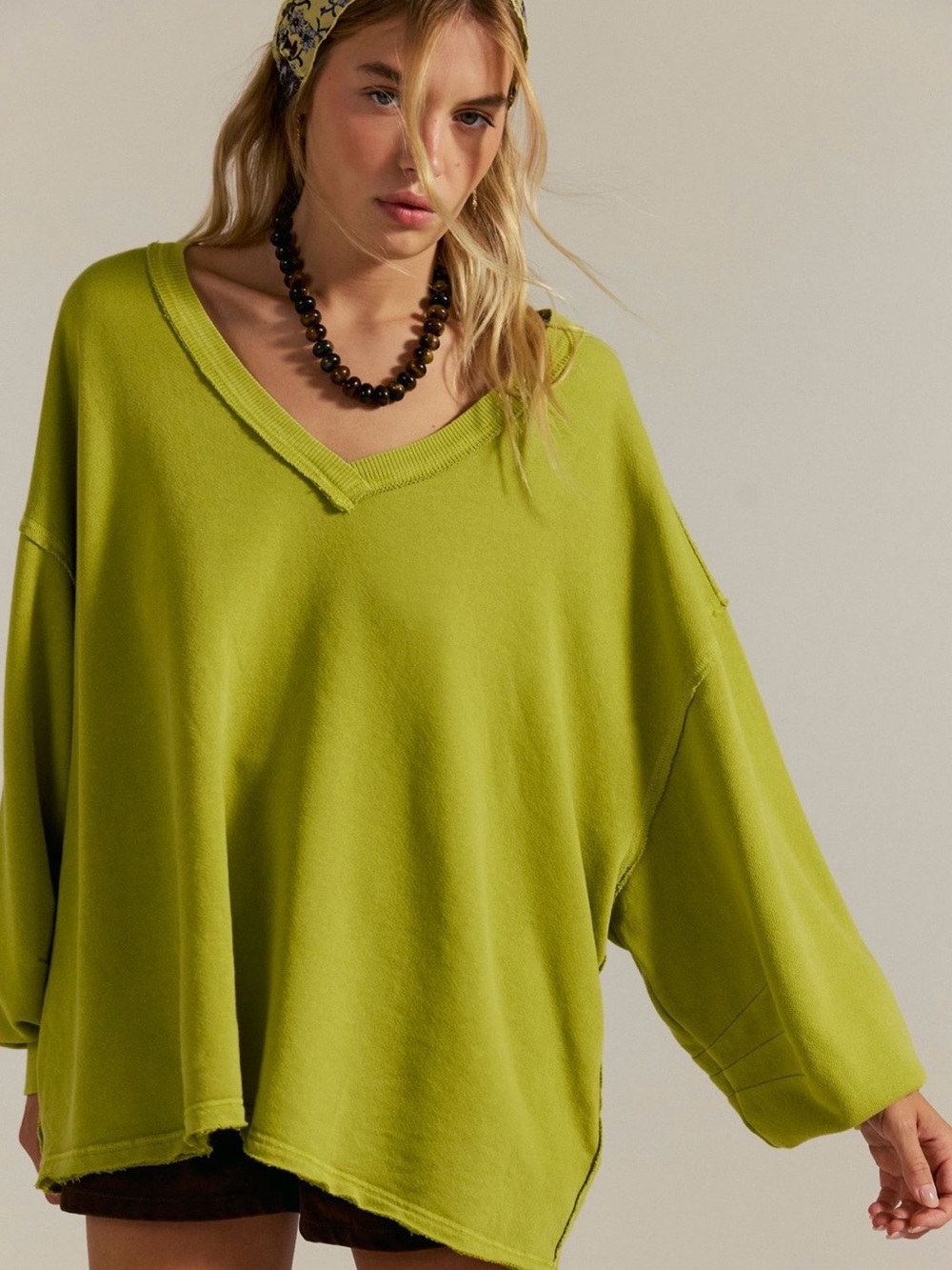 We the Free Relaxed V-Neck Oversized Sweater in green